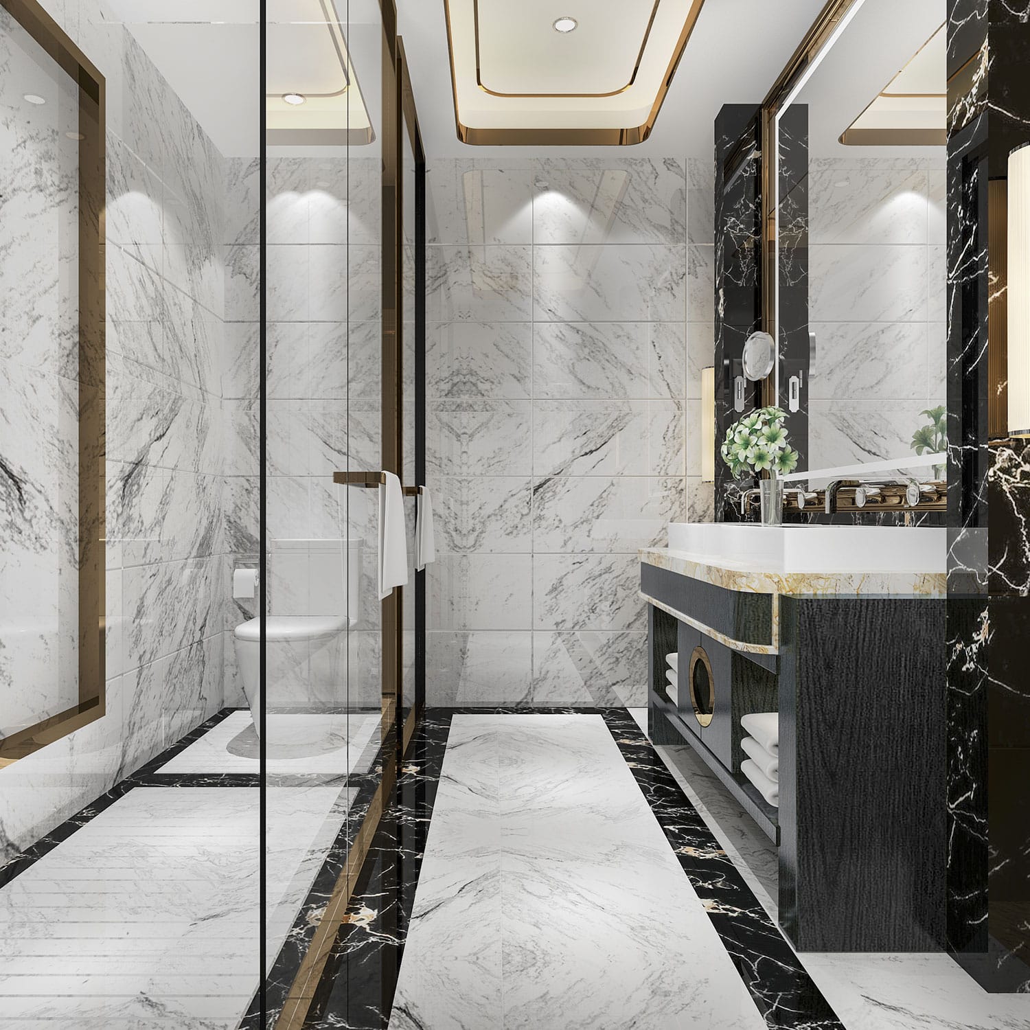 Pose de carrelage de luxe dans une salle de bains, granit, marbre - Entreprise Abramo à Paris et dans toute l'IDF